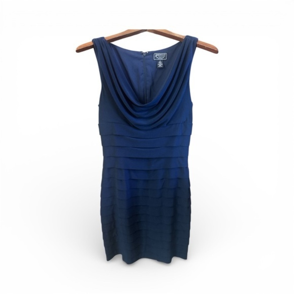 American Living Navy Blue Elegant Pleated Dress for Cocktail Hour Party Events